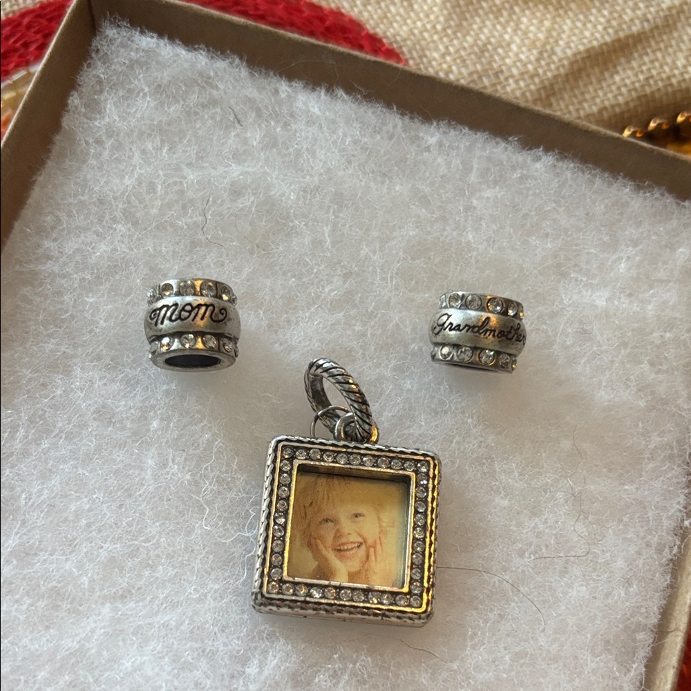 Brighton Silver Photo Charm Pendant with Mother and Grandmother Charms